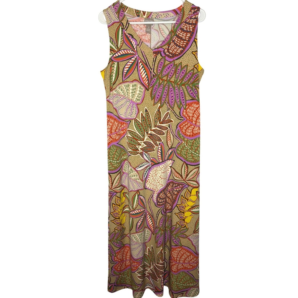 Chico's Maxi Dress Women's Size Medium Tropical Leaf V-Neck Sleeveless Multi